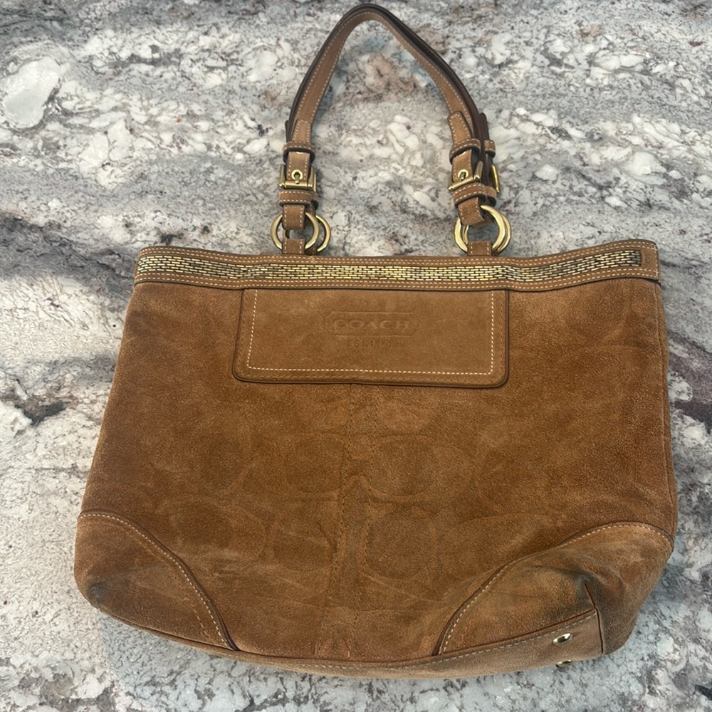 Brown suede Coach shoulder bag